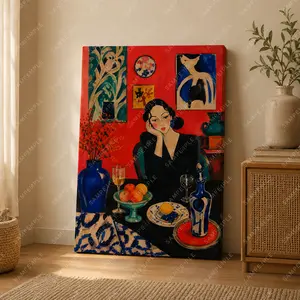 Vibrant Fauvist Style Woman at the Table Vertical Canvas Wall Art, Bold  Matisse‑Inspired Poster, Modern Colorful Living Room Home Decor, Available as Unframed Canvas Poster or Framed Canvas Wrap