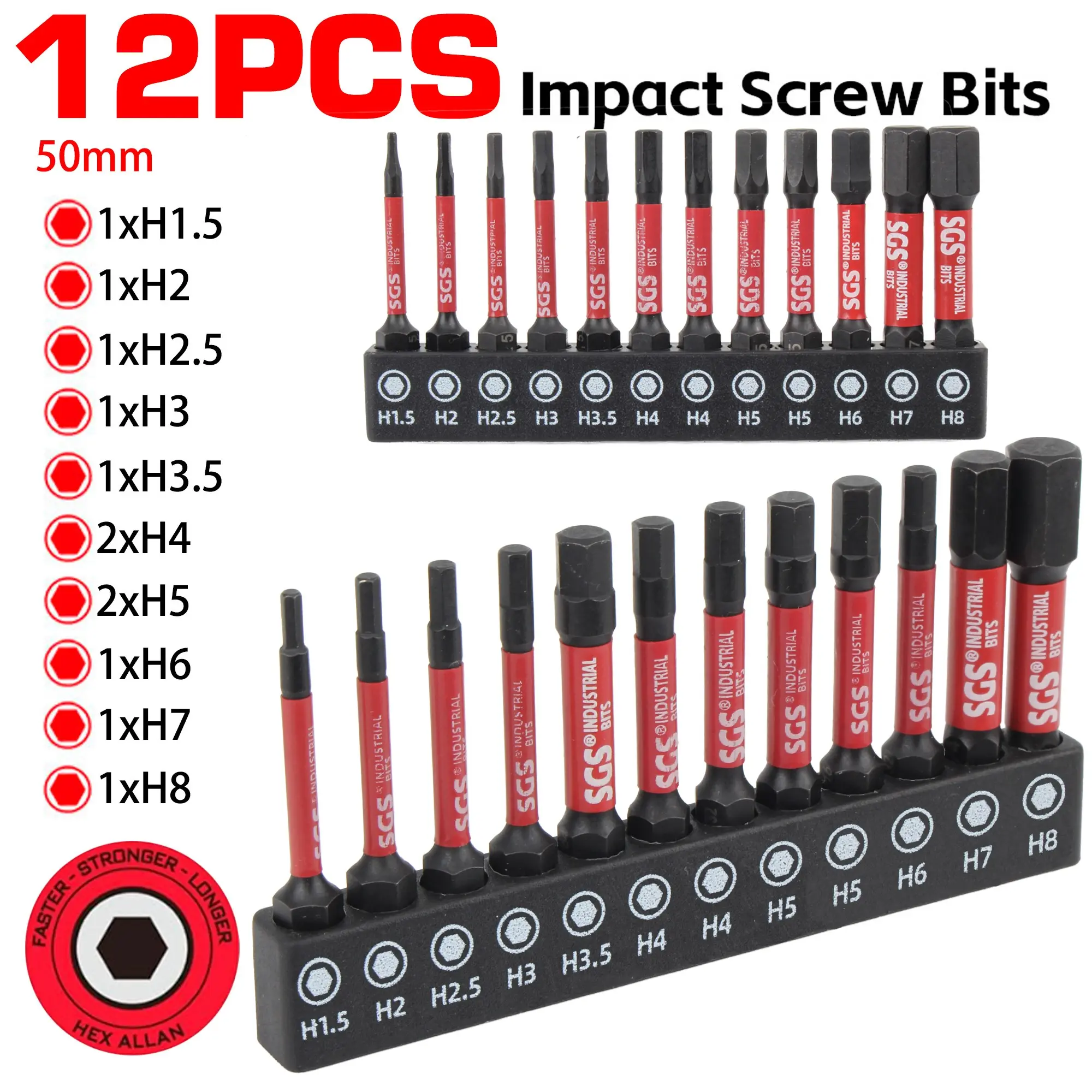 12/24Pcs 50mm S2 Steel Hex Bit Set, Strong Magnetic, Anti-Bend & Rustproof, Portable Storage Box with Carabiner, for Furniture, Construction, Auto & DIY Repair