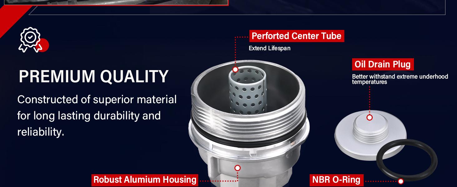 15620-31060 Oil Filter Housing Cap Assembly Kit for Toyota Rav4 Tundra 4Runner Camry Highlander Tacoma Lexus RX350 Aluminum Oil Filter with Wrench Drain Plug Replace 1562031060 15643-31050 04152-YZZA1
