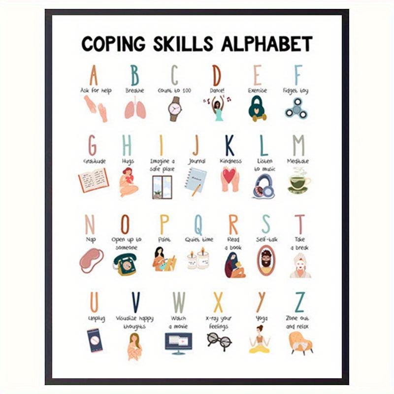 Mindfulness & Self-Care Alphabet Poster - 8x10" Frameless Wall Art for Calm Down Corner, Mental Health Awareness, School Counselor Office Decor, Perfect for Room Decor