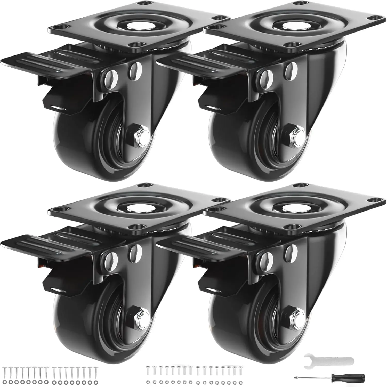 2 Inch Caster Wheels Heavy Duty, Casters Set of 4 with , Locking Industrial Swivel Top Plate Casters Wheels for Furniture and Workbench Cart(Two Hardware Kits Include)
