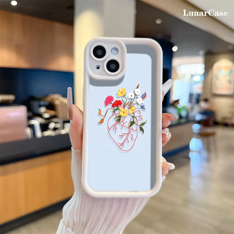 Silicone Anatomical Heart Wildflower Print Phone Case, Premium Tiered Groove Mobile Phone Accessory, Anti-Scratch, Drop-Resistant Slim Cover for Multi-Model iPhone Series (17, E, Air, 16, 15, 14 Pro Max Plus, 13, 12 Mini, 11, X, XS, XR), Accessories