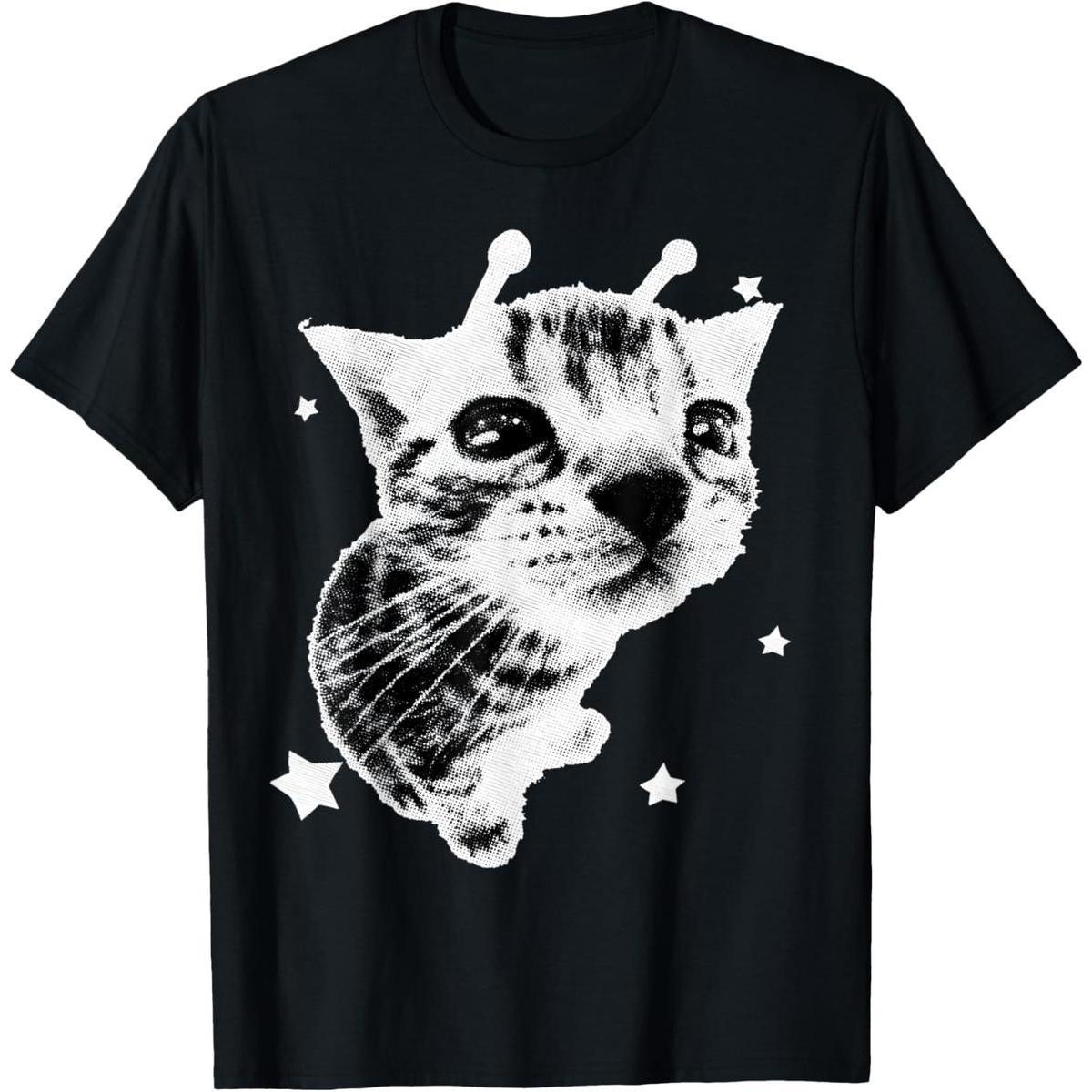 Cat Meme Retro Silly Cat Vintage Kitty Funny Shirt T-Shirt Pure Cotton Graphic Tees Menswear Top: Gifts for Men & Women
