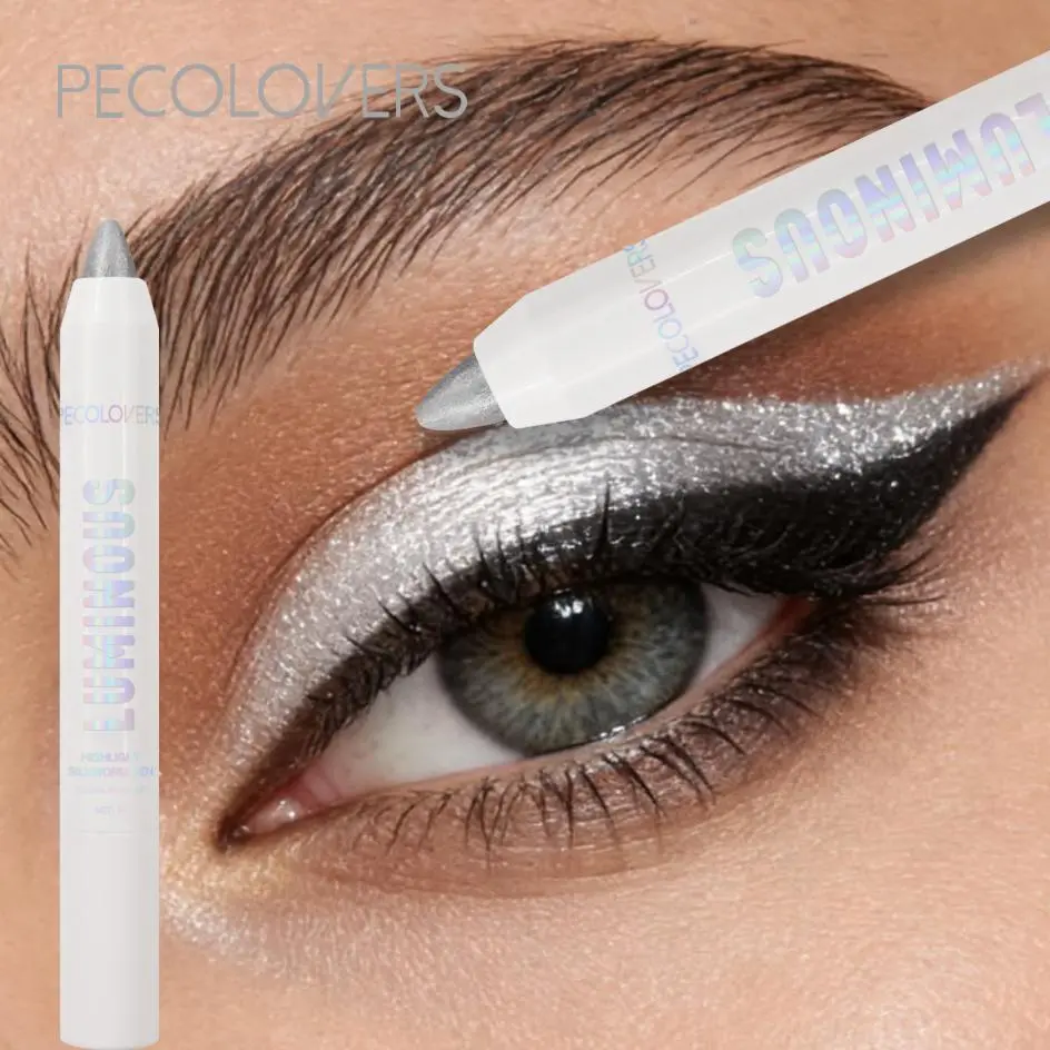 1PC 2-in-1 Eye Brightener Stick & Sponge Makeup Brush,Shimmer & Matte Brown Metallic Eyeshadow Pencil Crayon,Halloween & Party Makeup Gift