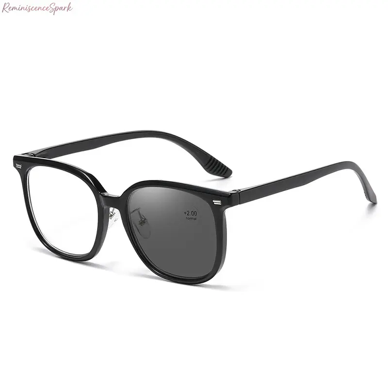 Unisex Square Photochromic Reading Glasses, Light-Adaptive Single Vision Anti Blue Light Large Comfort Eyewear, Lightweight Glasses for Indoor Reading & Outdoor Daily Activities