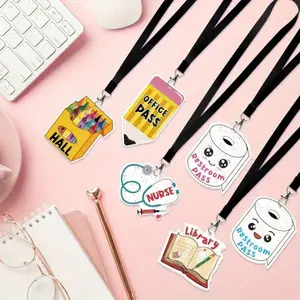 Hall Passes for Classrooms, 6 Pcs Acrylic School Hall Pass Set with Lanyards, Cute Back to School Supplies, Classroom Management Tools