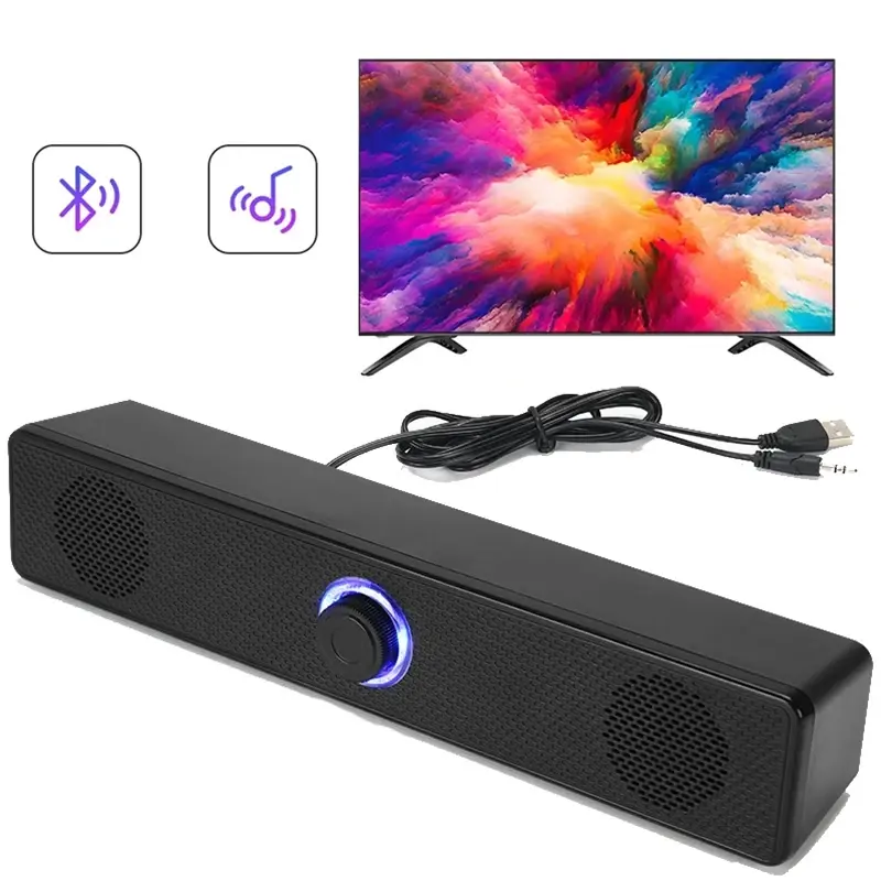 PC Soundbar Wired and Wireless Bluetooth Speaker USB Powered Soundbar for TV Pc Laptop Gaming Home Theater Surround Audio System bass stereo sound enhance multi-language support io device mobile use sleep IPX7 Waterproof RGB volume knob