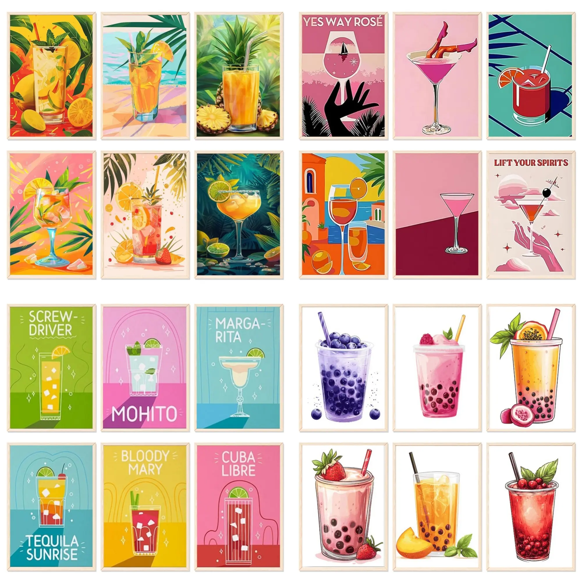 6pcs Paint By Numbers Kit for Adults Beginners - 8x12in / 20x30cm Color Canvas, Easy DIY Cocktails and Bubble Tea Acrylic Painting Set - Wall Decor for Living Room and Bedroom, Creative Gift for Birthday, Mother's Day and Christmas, Without Frame