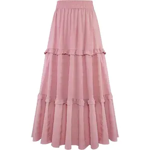 Maxi Skirts for Women Casual Elegant High Waisted A Line Flowy Ruffle Tiered Long Skirt with Pockets