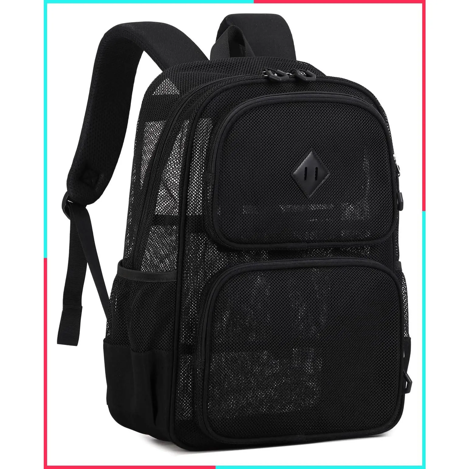 Heavy Duty See-Through Mesh Backpack for Girls, Boys & Kids – Net Bookbag for School, Beach, Swimming, Work & Travel (Black)