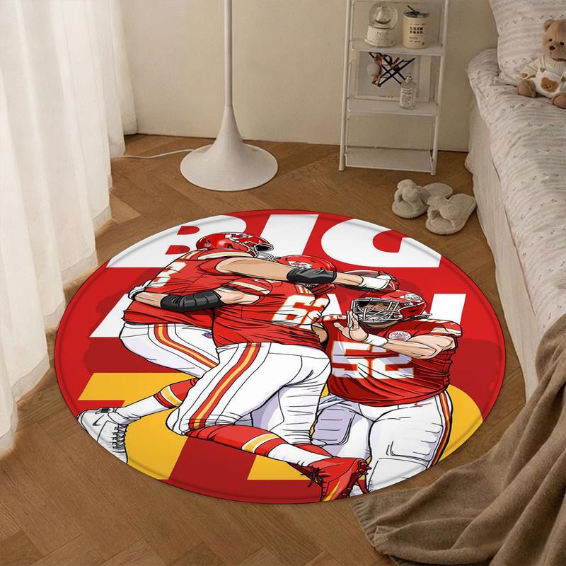 1pc American Football Player Round Rug, Durable Non-Slip, Ideal for Gaming Room/fan Zone Decor, Sports Theme Indoor Carpet