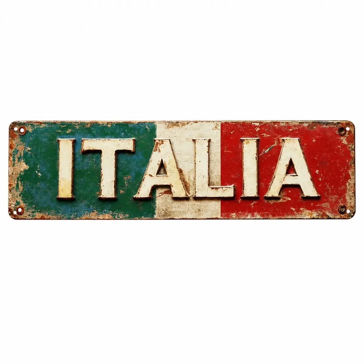 Vintage Italia Distressed Metal Wall Hang Sign - Decorative Retro Look Italian Flag Plaque, 4x16 in Home Decor for Kitchen, Travel Gift for Travel Lovers, Mediterranean Rustic Country Art, Housewarming