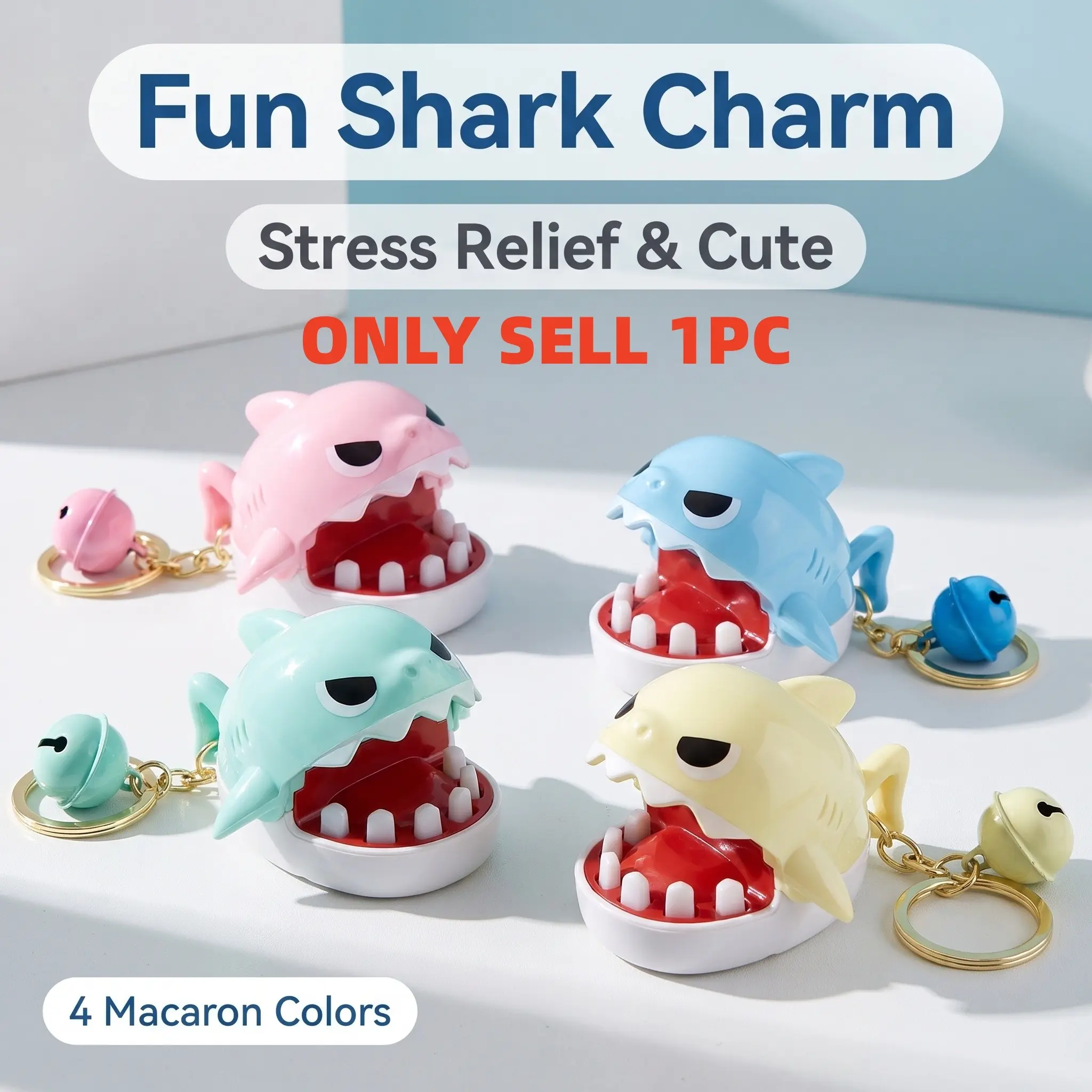 Macaron Color Shark Keychain, Creative Prank Tooth Puller, Cartoon Handbag Charm, Fun Stress Relief Gift, Funny Toy for Kids