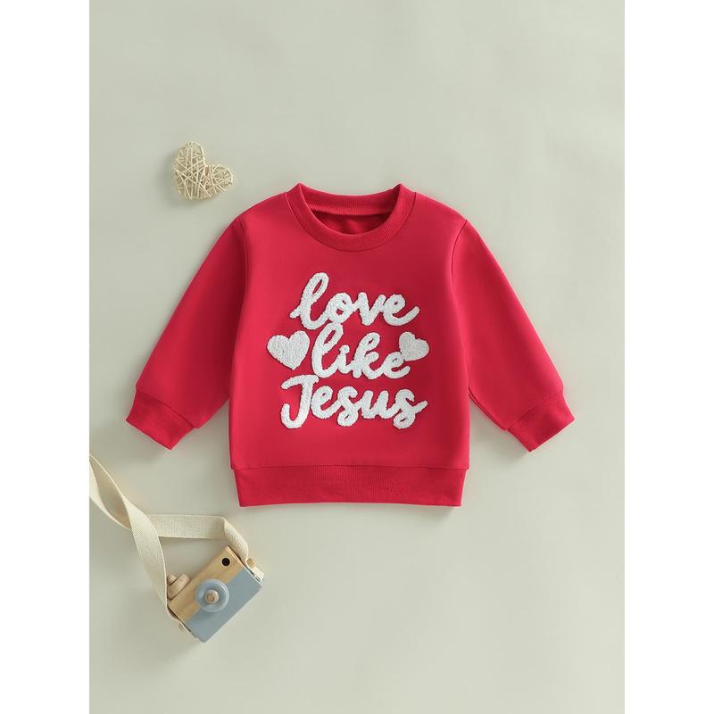 Toddler Baby Little Boy Girls Easter Sweatshirts Long Sleeve Letter Heart Embroidery Pullover Tops Spring 6M-5Y