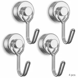 Metal Magnetic Hooks, 4 Silver Circular Shiny Steel Heavy-Duty Hardware with 30lbs+ Strong Hold, Portable Multi-Surface Organizer for Cruise Cabin & Home (Refrigerator, Kitchen Grills Compatible)