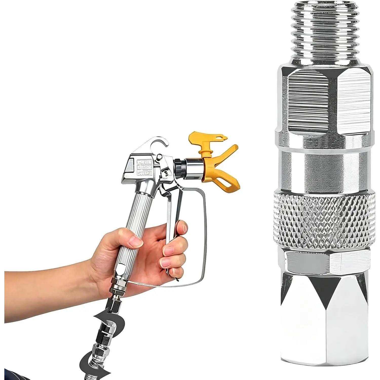 1/4 Inch Airless Spray Gun Swivel Joint Connector, Stainless 360 Degree Anti-Knotting High Pressure Sprayer Accessories Hose Fitting
