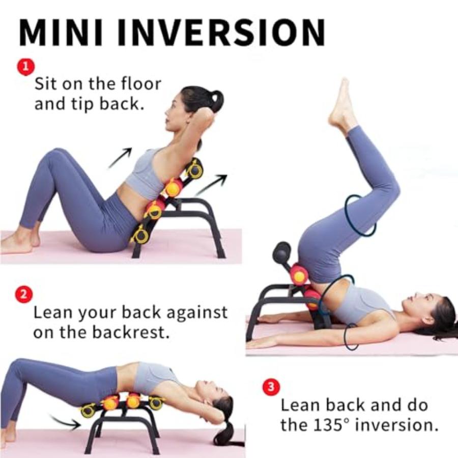Foldable Mini Inversion Table with Back Massage Roller for Back Pain Relief Adjustable Ab Machine