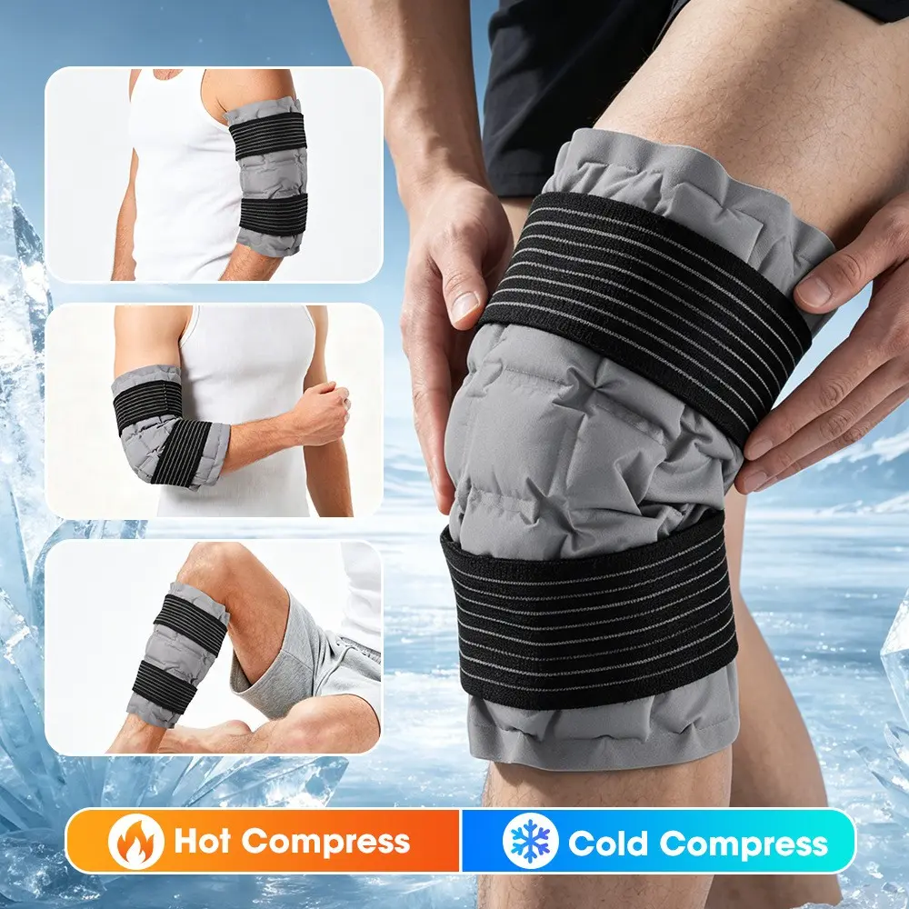 1Pc Super Absorbent Resin Hot & Cold Knee Ice Pack, Multifunctional Flexible Cold Pack, Self-Absorbing Joint & Sports Therapy Ice Bag with Adjustable Strap Brace, Reusable for Ankle, Knee, Perfect for Travel, Travel Friendly & Outdoor Use