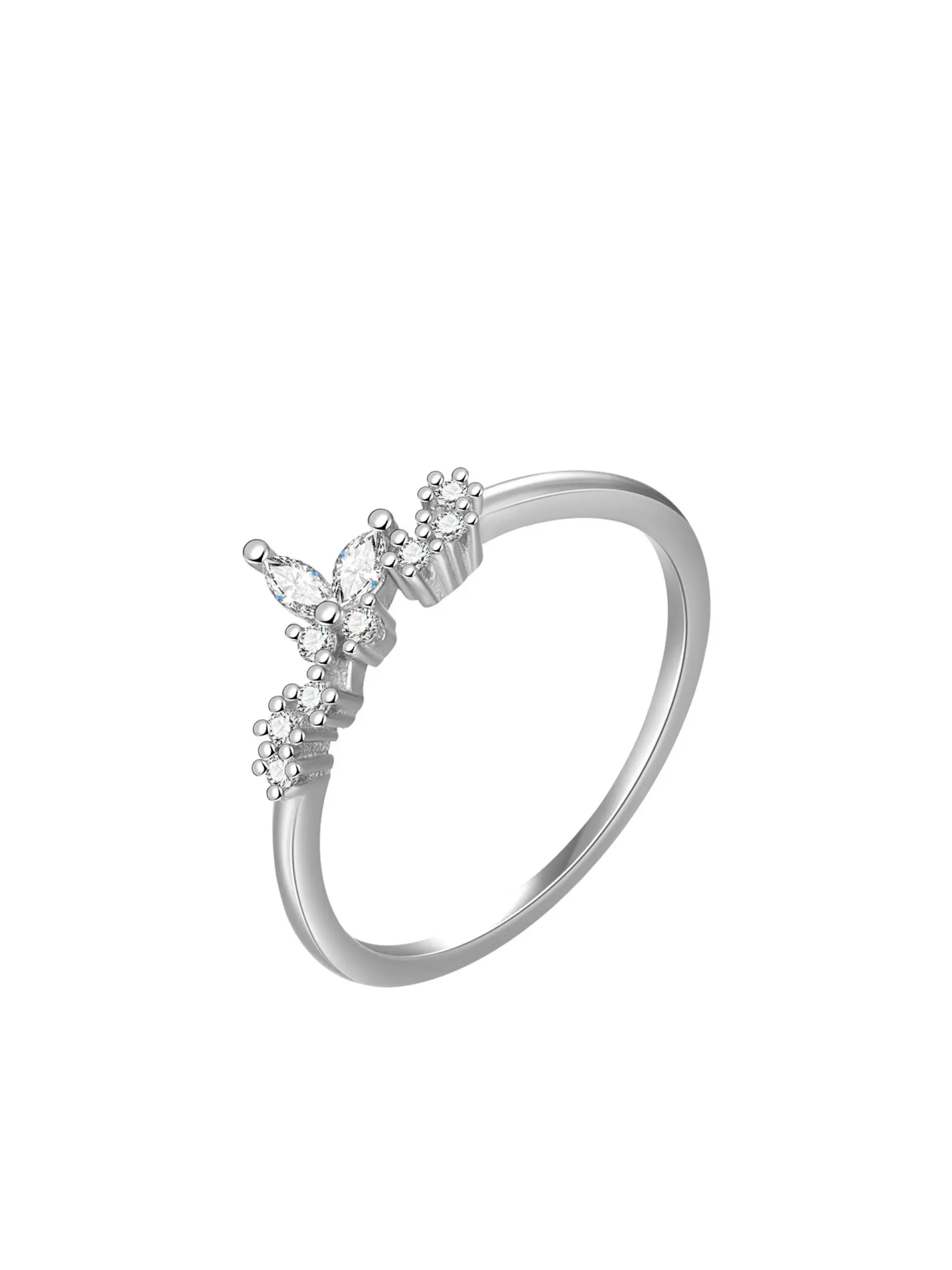 Pure Silver Ring with Diamond Butterfly Open Ring, Korean Style Simple Irregular Pavé High-End Joint Ring, Women's Tail Ring