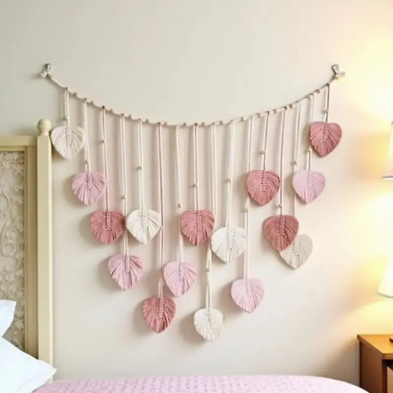 Bohemian Macrame Leaf Wall Hanging, Rustic Boho Wall Art Decor, Handwoven Tapestry Ornament, Perfect Home Decoration for Bedroom Kitchen Dining Bathroom, Ideal Gift for Mom