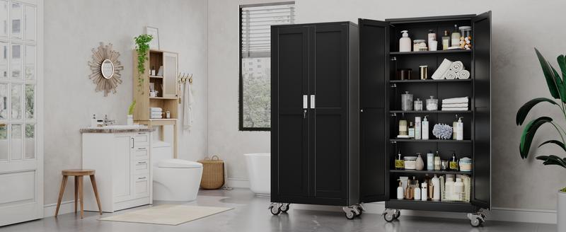 GEITIN 75" Tall Metal Garage Storage Cabinet with Wheels & Locking Doors, 5 Adjustable Shelves, Heavy Duty Steel Tool Cabinet for Garage, Home, Office, Shop