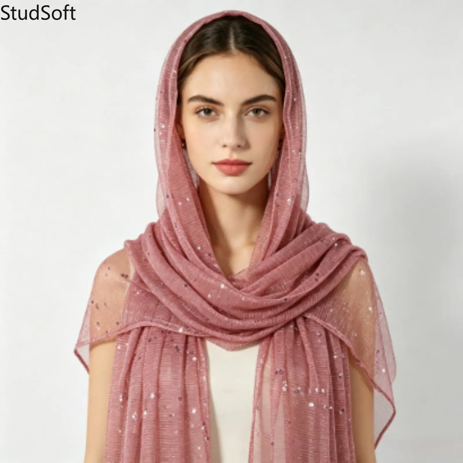 Sparkling Sequins Muslim Hijab Scarf, Glitter Metallic Mesh Lightweight Wrap, Elegant Evening Wear for Ramadan, Eid Sports & Outdoor Rainwear Compatibility