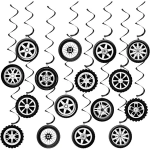 60 count Race  Birthday Party Decorations Wheel Tire  Swirls Ornaments Racing  Ceiling  Decor Supplies Tire Tubes Hangings Decor for Race Theme Birthday Party Favors