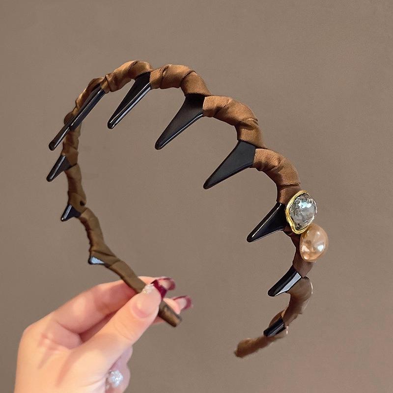 3pcs Pearl and Rhinestone High Crown Wave Headband with Teeth, Non-slip Face Wash Hair Clip, New Style Women's Comb Headband