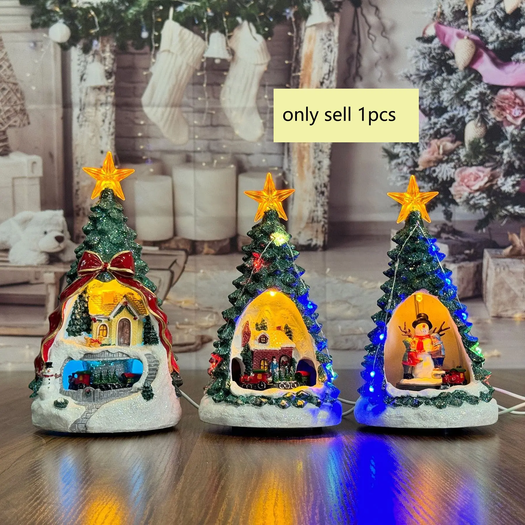 Christmas Decoration Glowing Music Christmas Tree Desktop Ornament, Snow House Music Box, Christmas Gift, Festive Holiday Decor, Tree Ornaments