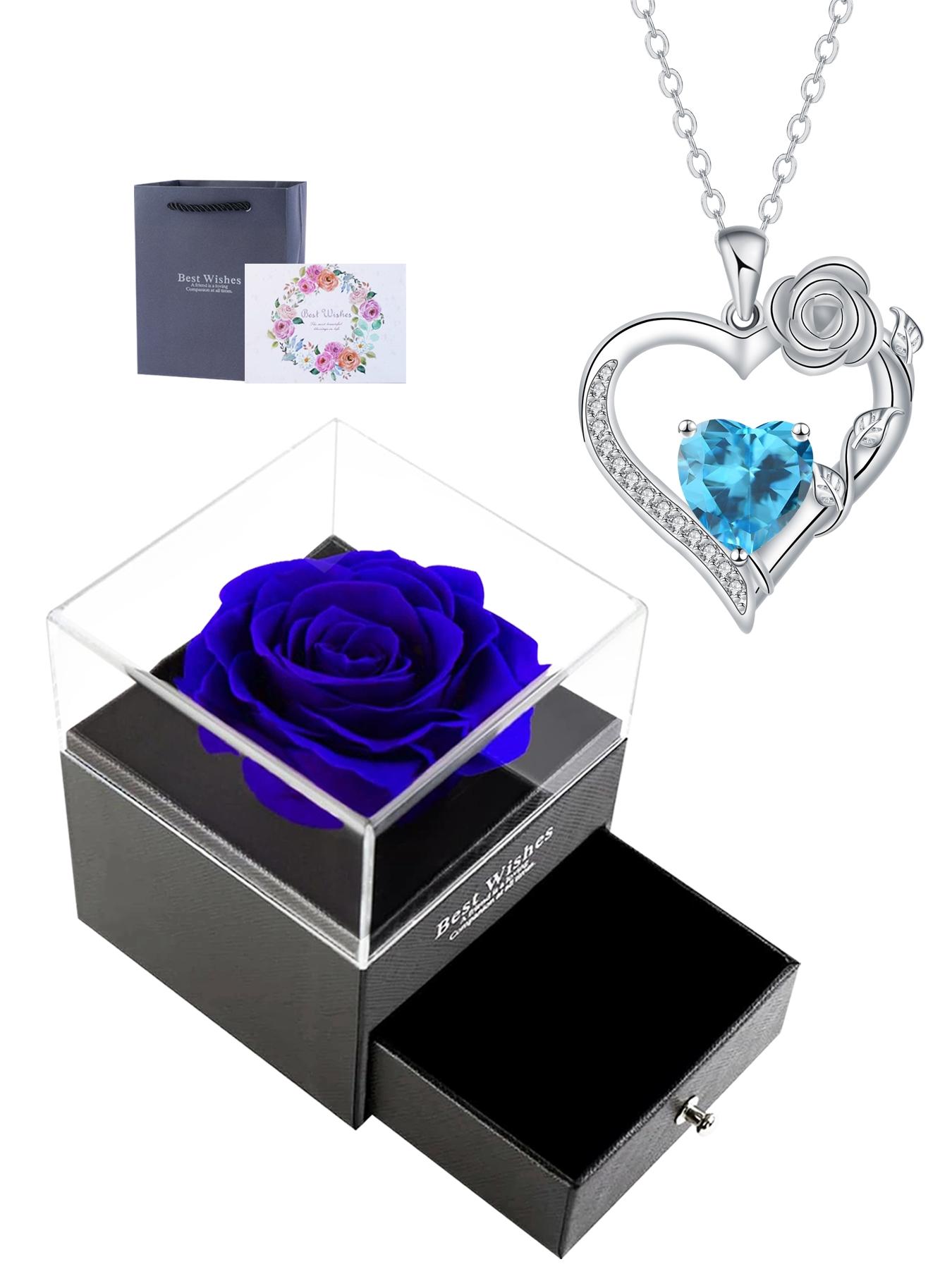 Rose Flower Heart Pendant Necklace With Rose Jewelry Gift Box, Love Heart Necklace, Anniversary Birthday Gifts for Women Mom Wife Her, Mother's Day Jewelry Gift for Mom
