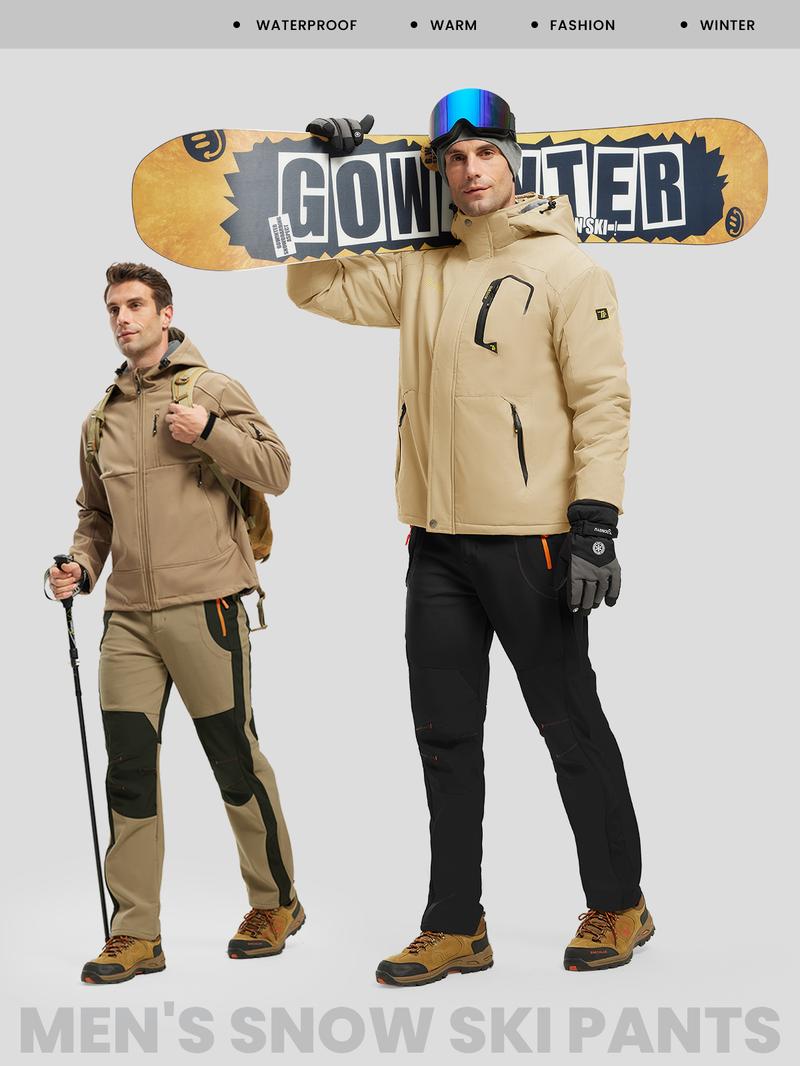 2 PACK Men's Snow Ski Hiking Pants Waterproof Winter Fleece Lined Pants Camping  Ice Fishing Pants with Belt High Rise Joggers High Waisted Joggers