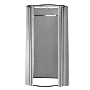 VEVOR Fitting Room, Moveable Dressing Room with Thick Curtains, Privacy Space with Casters and a Sturdy Metal Hook, for Boutique, Mall, Tailor's Store Outdoor (39x 39x 81 in, Black and Beige)