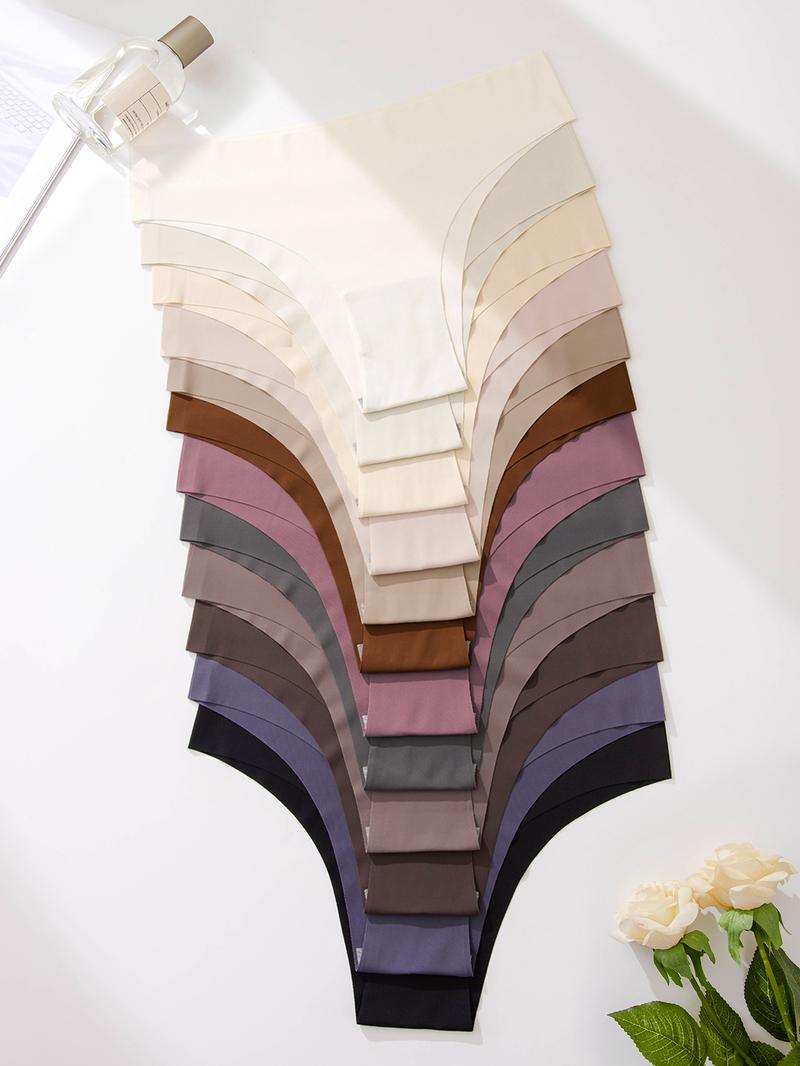 Women's 12pcs Solid Color Minimalist Drop Waist Panties, Casual Seamless Soft Comfy Breathable Knicker for Daily Wear, Ladies Underwear for All Seasons