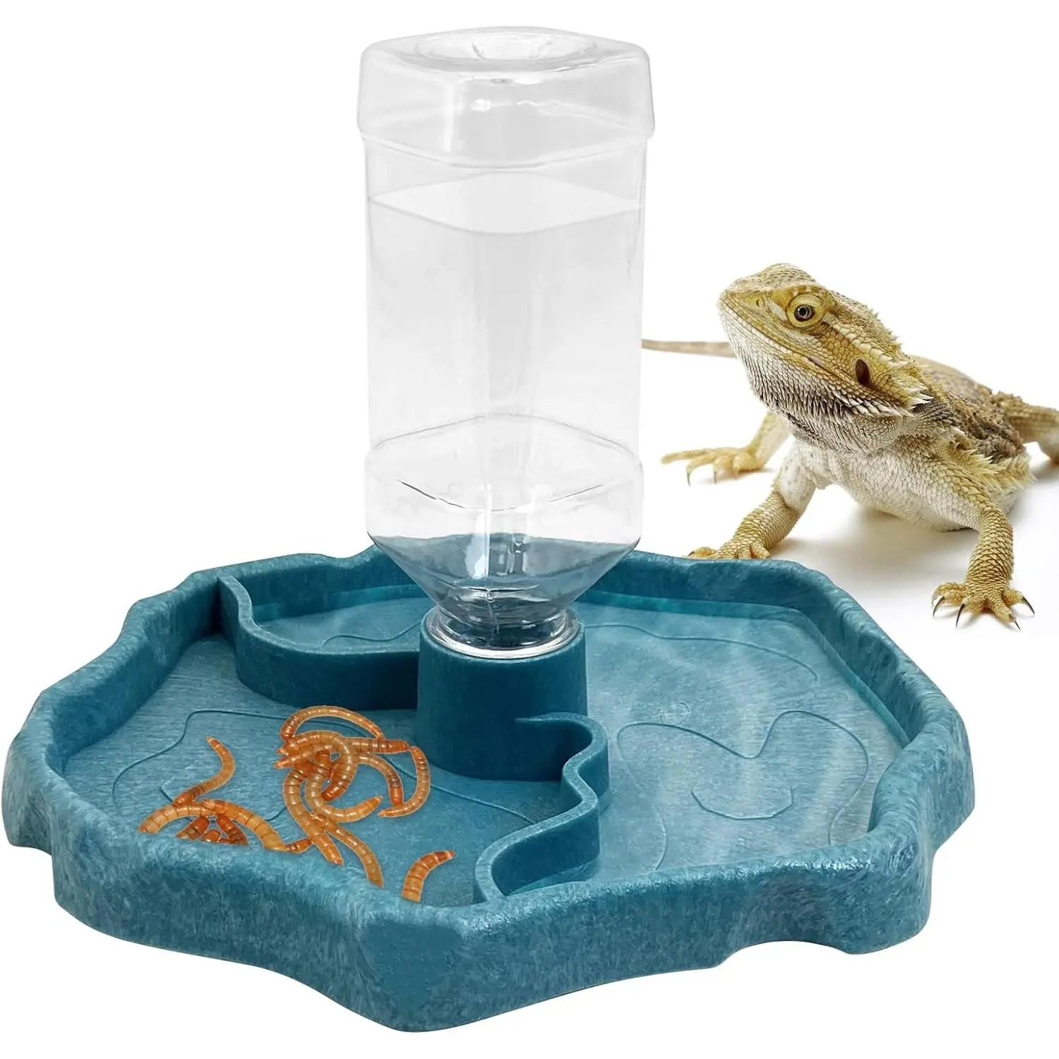 9oz Reptile Water Bottle, Automatic Turtle Feeder Waterer Food & Water Bowl Pet Dispenser Feeding Dish for Lizard Tortoise Chameleon