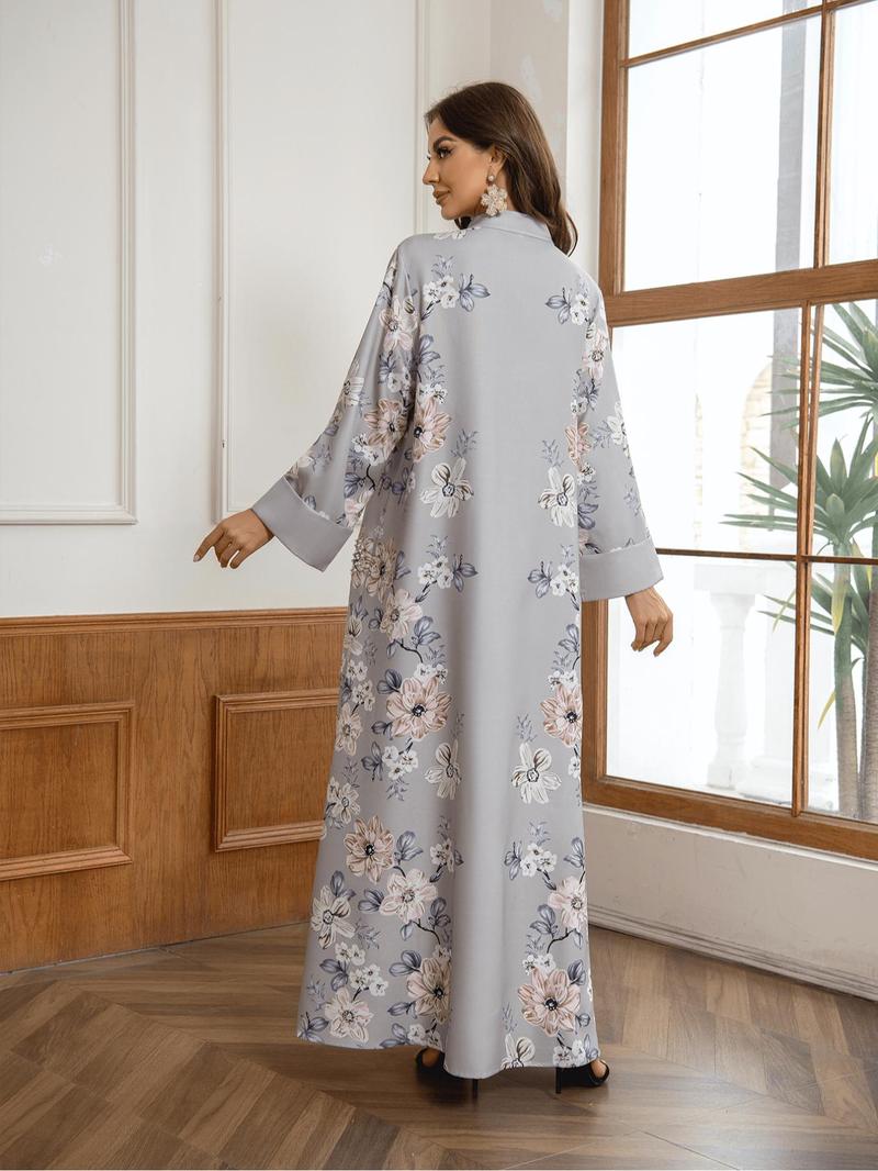 Women's Floral Print Long Sleeve Dress, Elegant Fashion Casual Modest Style Dress for Daily Outdoor Wear, Women's Islamic Clothing for All Seasons, Classy Modest Dresses, Modestdresses