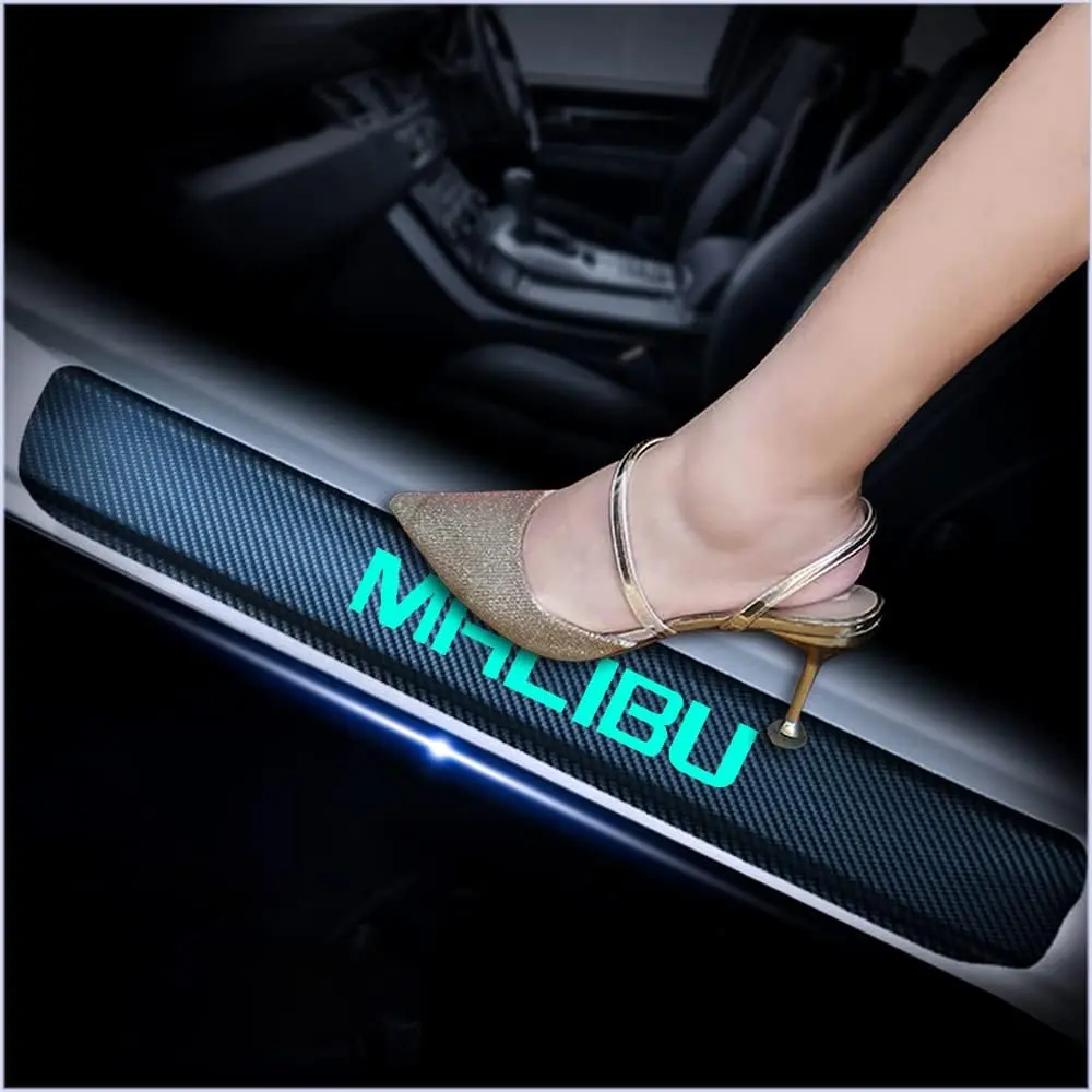 4Pcs Carbon Fiber Anti-Scratch Car Door Sill Protector for Chevy Malibu - Self-Adhesive Door Protection Accessory - Cyan