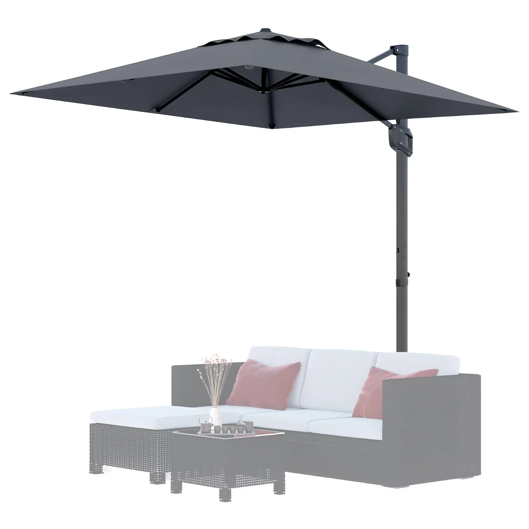 10'x10' Extra Large Square Aluminum Offset Patio Umbrella - Sturdy Base, UV Sun Protection, Adjustable Tilt, Easy Assembly, Water-Resistant Fabric for Outdoor Kitchens, UV Waterproof/Strong Wind/Sun Umbrella Parasols Canopies & Shade