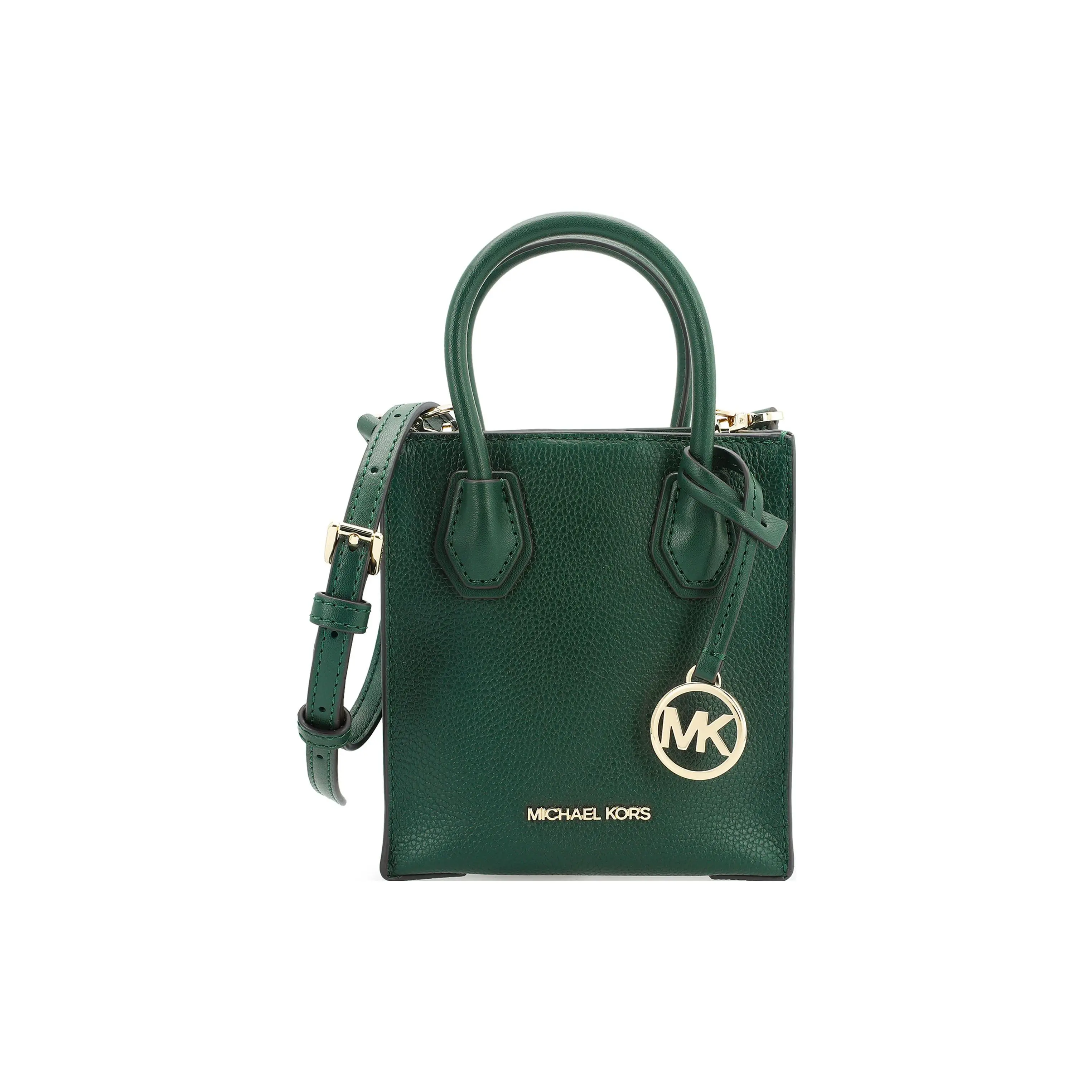 Michael Kors MK Mercer Leather Accordion Handbag for Women – French-Inspired, Solid Color, Olive Green