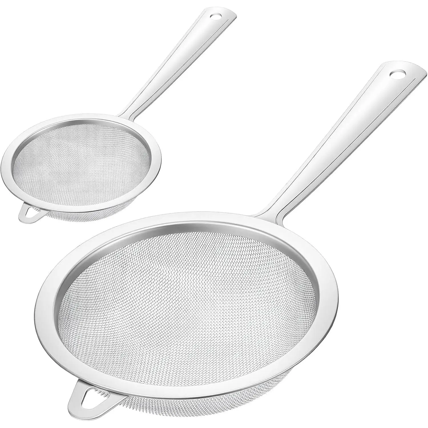 2 Pack Sieve Fine Mesh Stainless Steel, Mesh Strainer with Handle, Fine Meshes Strainers for Cooking   Strainer, 2 Sizes