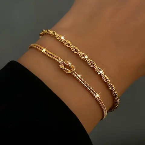 2-piece set of women's 18K gold-plated stainless steel bracelets, waterproof and fade-resistant women's jewelry, stylish and elegant women's accessories, Exquisite bracelet, Fashion Matching Bracelet, perfect for daily wear, parties, and holiday gifts