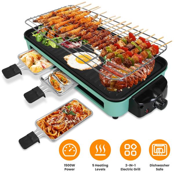 1500W Electric Indoor Grill 2-in-1 BBQ with Grill Net Removable Plate 5 Temp Control 3 Trays Dishwasher Safe for Indoor & Outdoor Parties 1500W Electric Indoor Grill 2-in-1 BBQ with Grill Net Removable Plate 5 Temp Control 3 Trays Dishwasher Safe for Indoor & Outdoor Parties