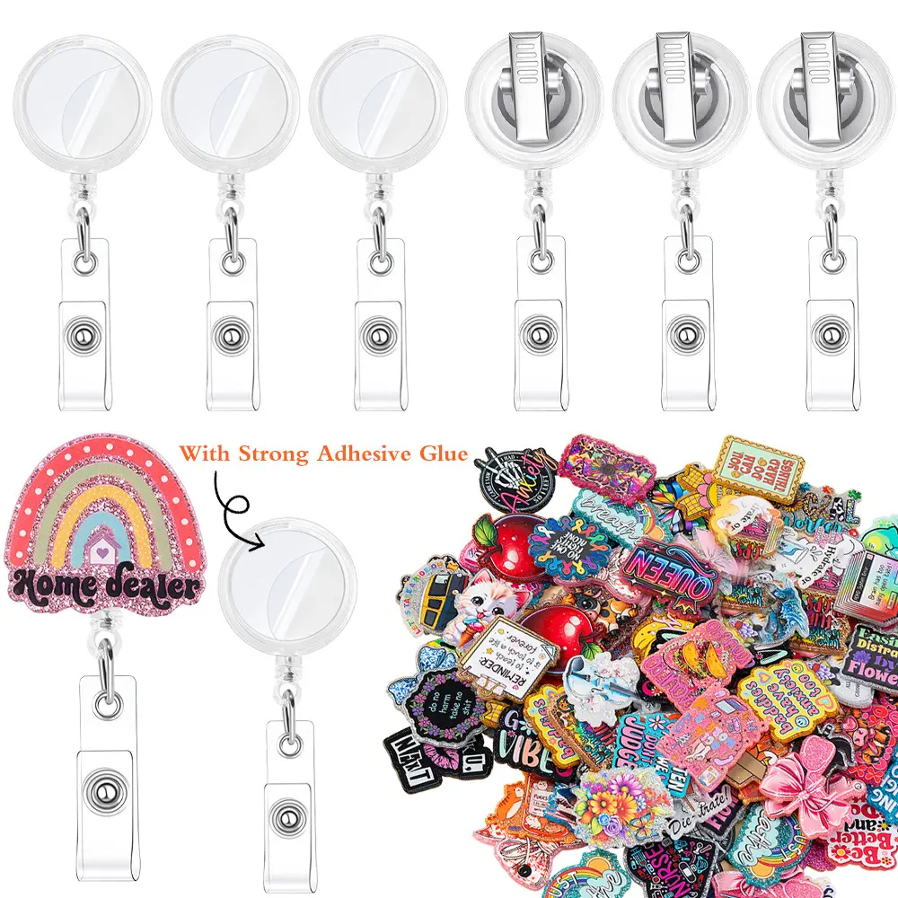 12-Piece DIY Badge Kit with Transparent Scroll Blanks, Glitter Flatbacks - Fashion Accessory Gift for Medical Doctors, Students, Badge Accessories, Glitter Backs, Diy Set, Plastic, Unisex, Graduation Gift