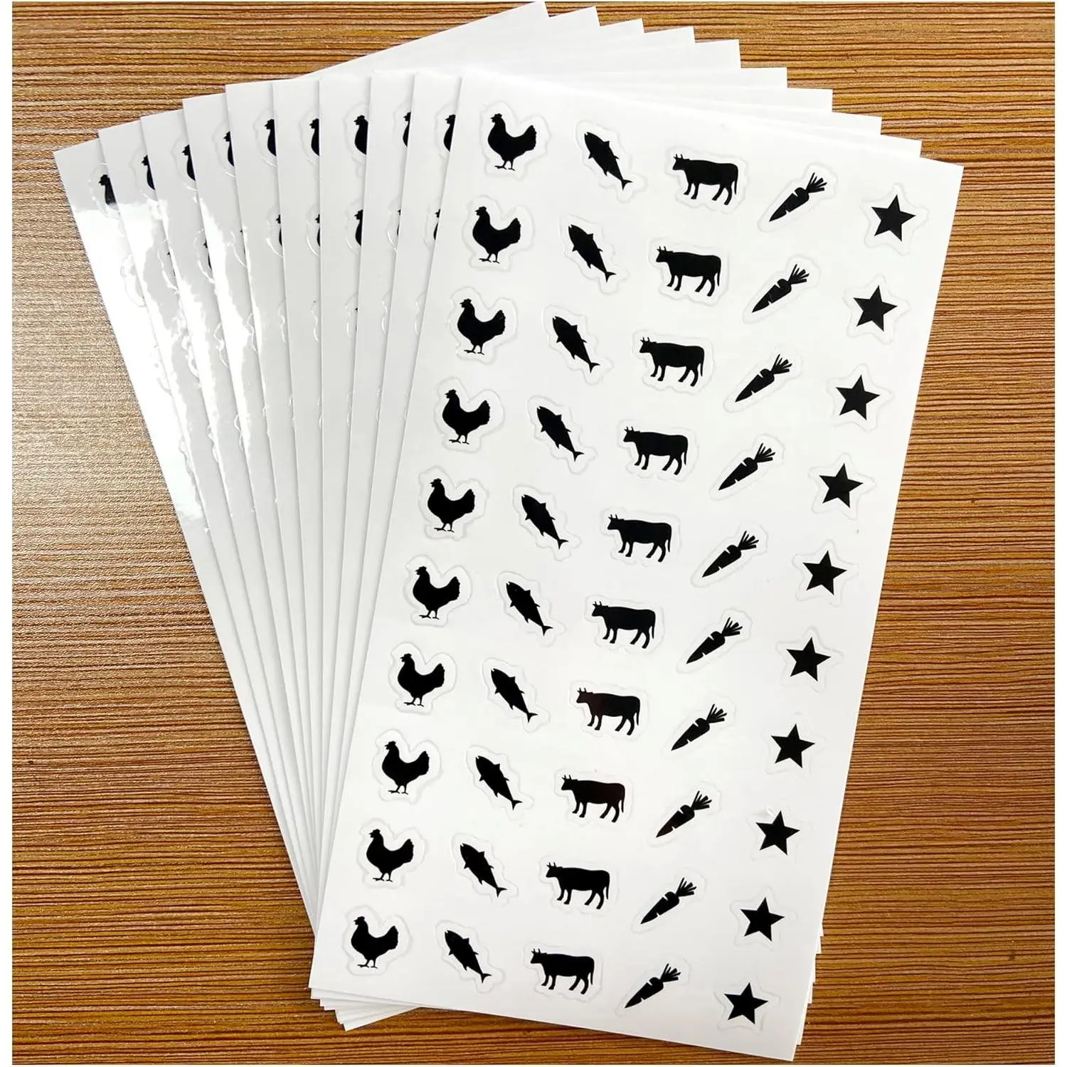 Meal Stickers Sheet Pack - 10 Sheets (500 Qty), Black Wedding Place Card Food Choice Stickers for Beef/Chicken/Fish, Place Cards