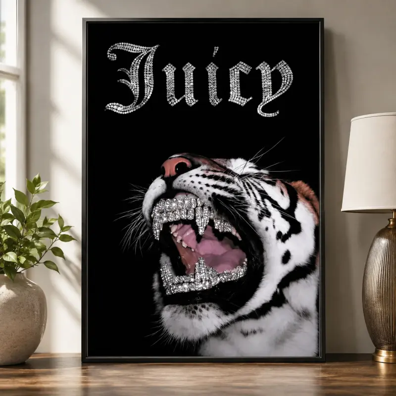 Leopard Grillz Poster, Y2K Baddie Aesthetic Wall Art, 2000s Swag, Retro Hip-Hop Print, Whimsical Aesthetic, Funky Quirky Home Decor, Girl's Room Decor, Religious Graphic Quote, Manga Anime Money Theme