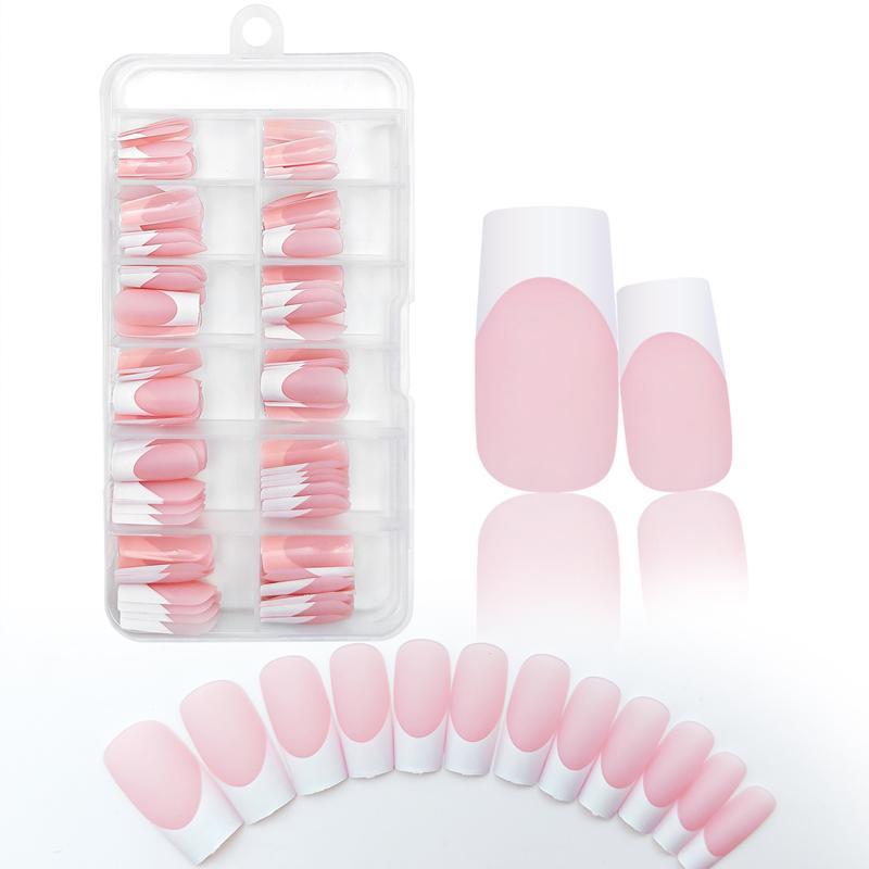French Colorblock Press on Nails, 120pcs/box Matte Medium Square Acrylic False Nails, Press on Full Cover Artificial False Nail for Women Girls DIY Nail Art, Stylish Acrylic Nails