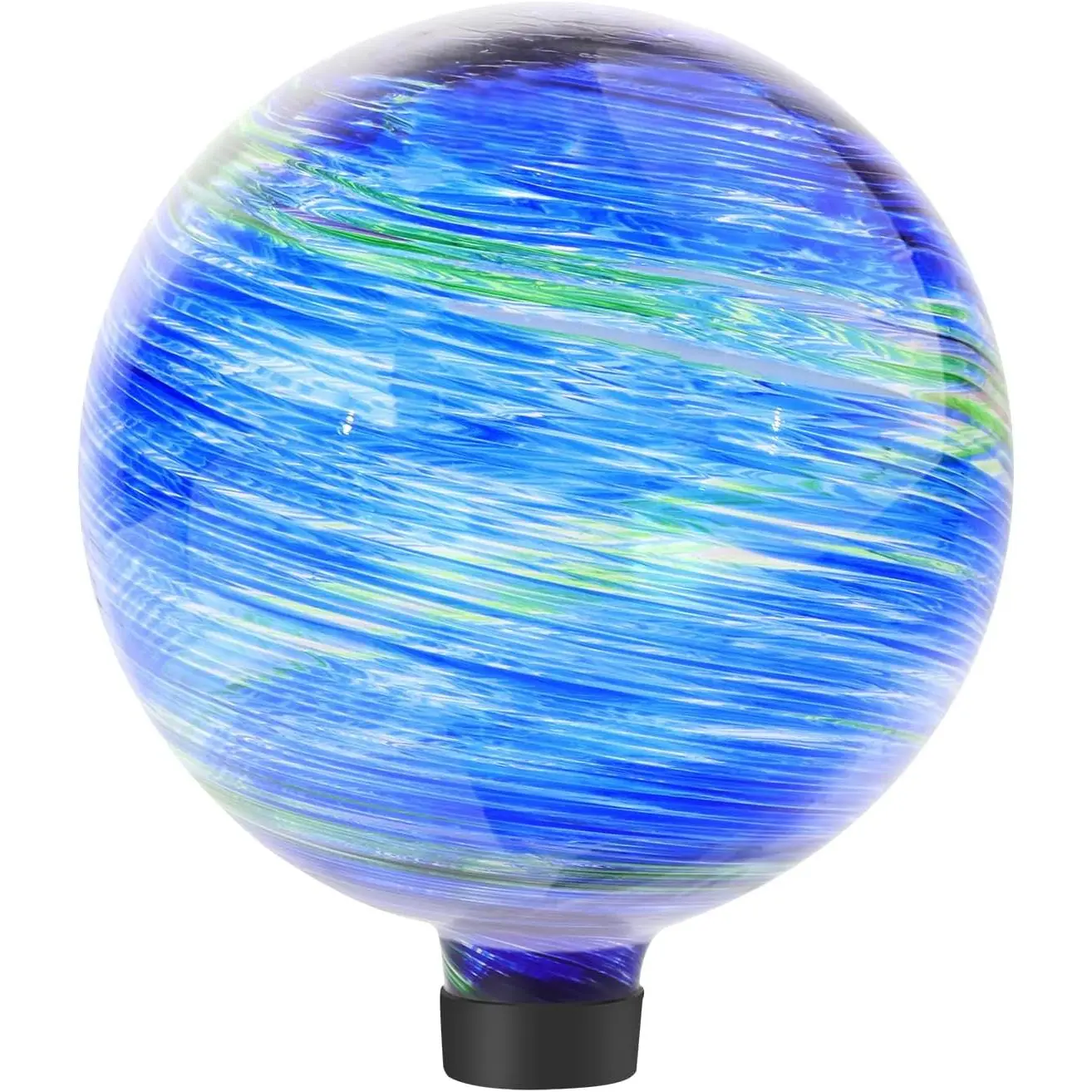 Gazing Balls for Garden, Blue and Green Hand Painted Gazing Glass Ball, Reflective Ball Yard Ornament for Outdoor Decoration Patio Garden Lawn (10 Inch)