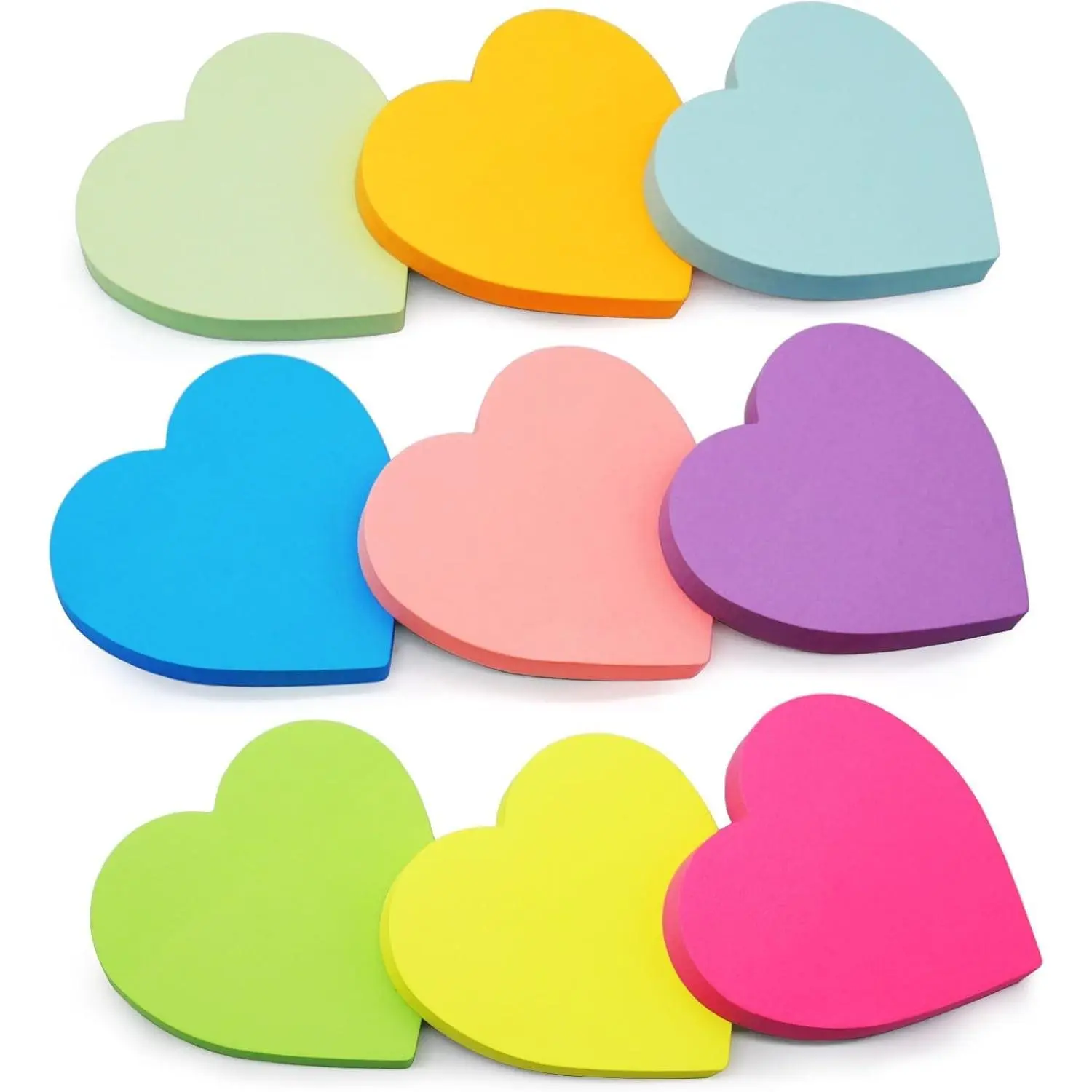 Heart Sticky Notes, 738 Sheets, 9 Bright Colors Self-Stick Note Pads - Assorted Heart Shape Sticky Notes, Strong Adhesive, Clean Removal, Easy to Post for Office, School, FamilyGift