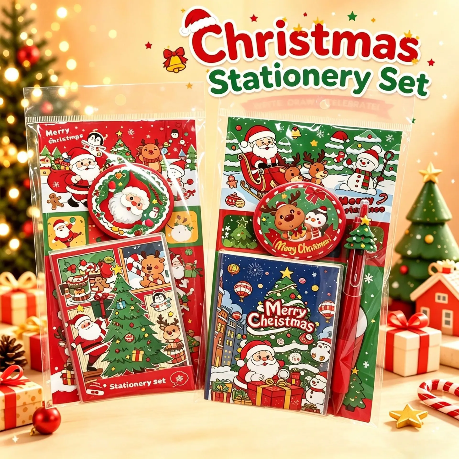 Christmas Stationery Set 3 Piece, High Aesthetic Gift for Students, Practical School Supplies, Small Gift Idea, Perfect Holiday Present