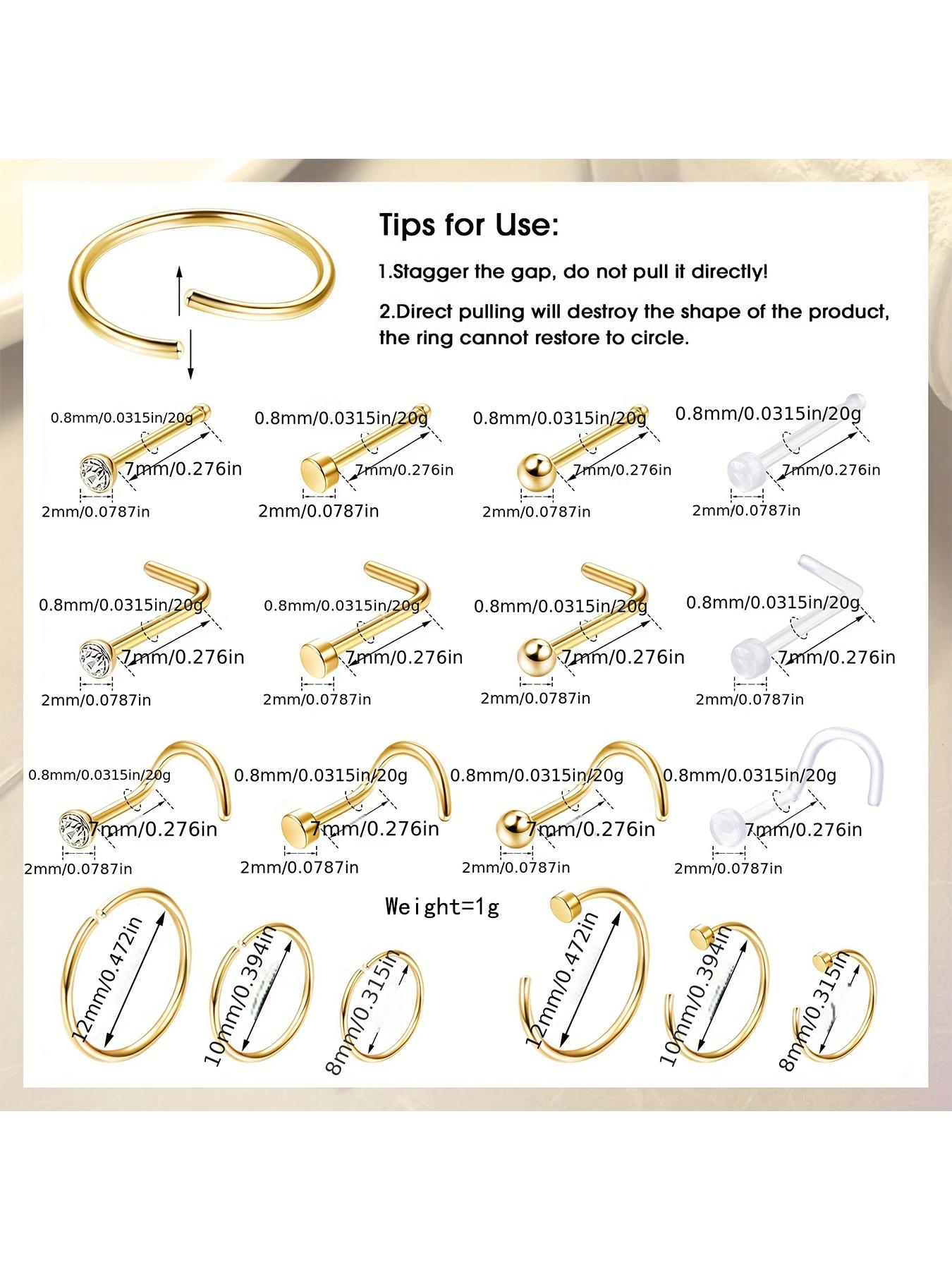 18pcs Stainless Steel Nose Ring, Nose Rings for Women & Men, Nose Cuff Rings, Transparent Nose Rings for Daily Wear, Trendy All-match & Exquisite Jewelry, Nose Piercing Jewelry for Birthday Gift