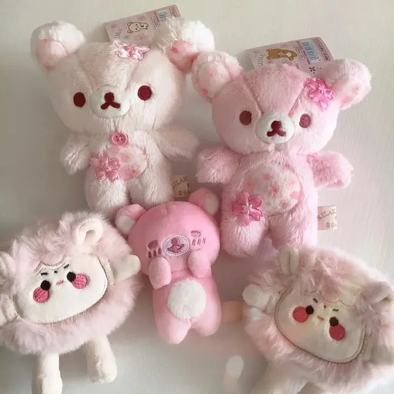Anniversary Cherry Blossom Flower Lazy Bear Rilakkuma Soft Plush Toy Keychain Sakura Peach Pink Bear Stuffed Animals doll Charm